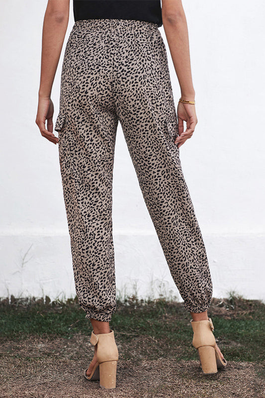 Leopard Print Drawstring Cargo Joggers