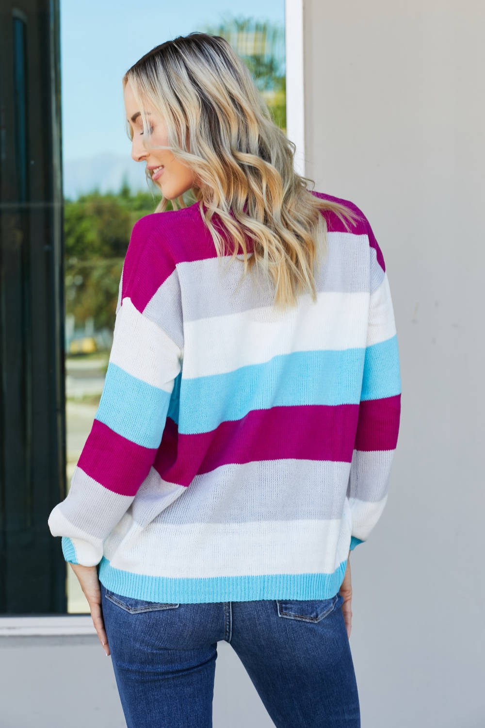 Sew In Love Full Size Color Block Round Neck Sweater