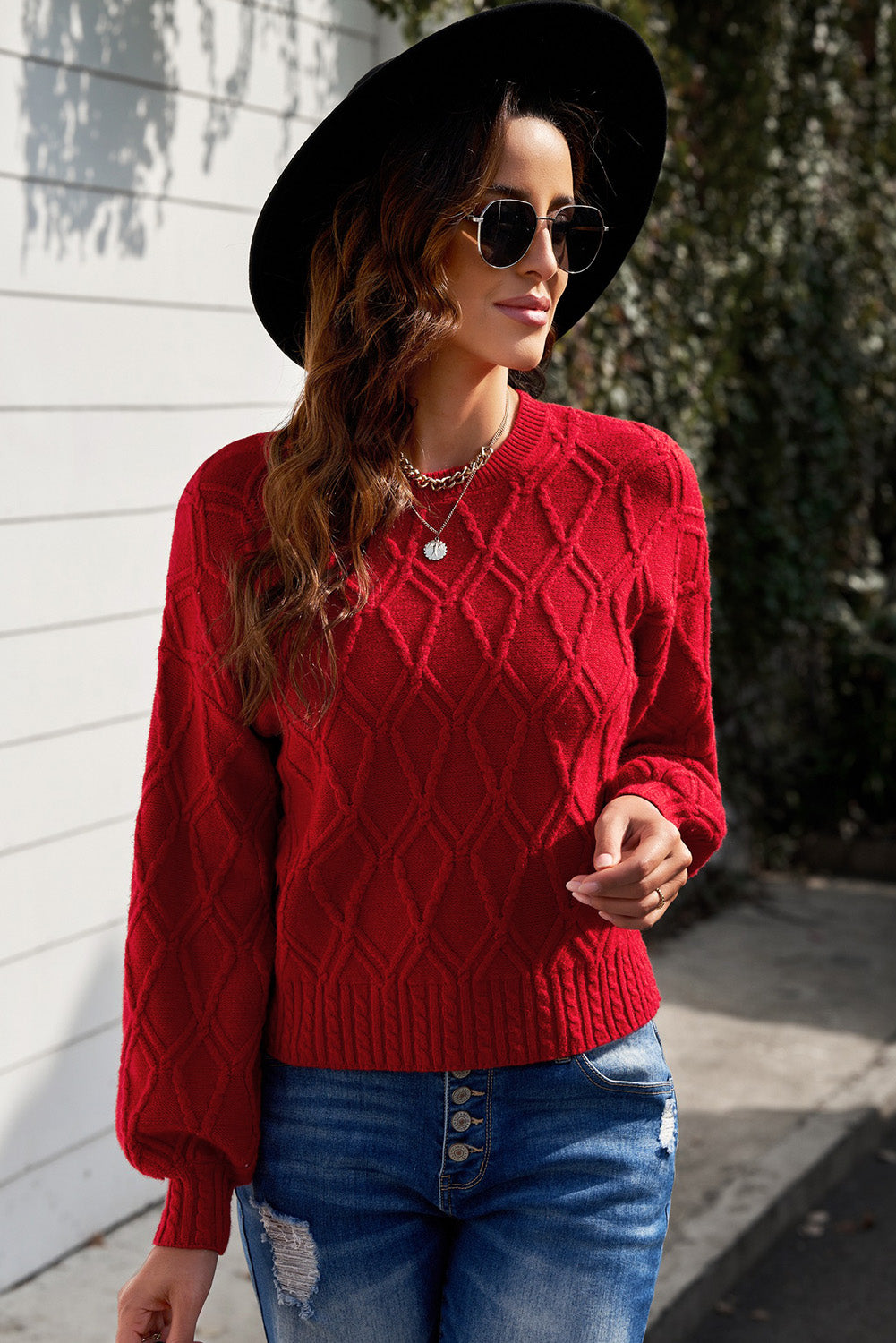 Cable-Knit Dropped Shoulder Sweater