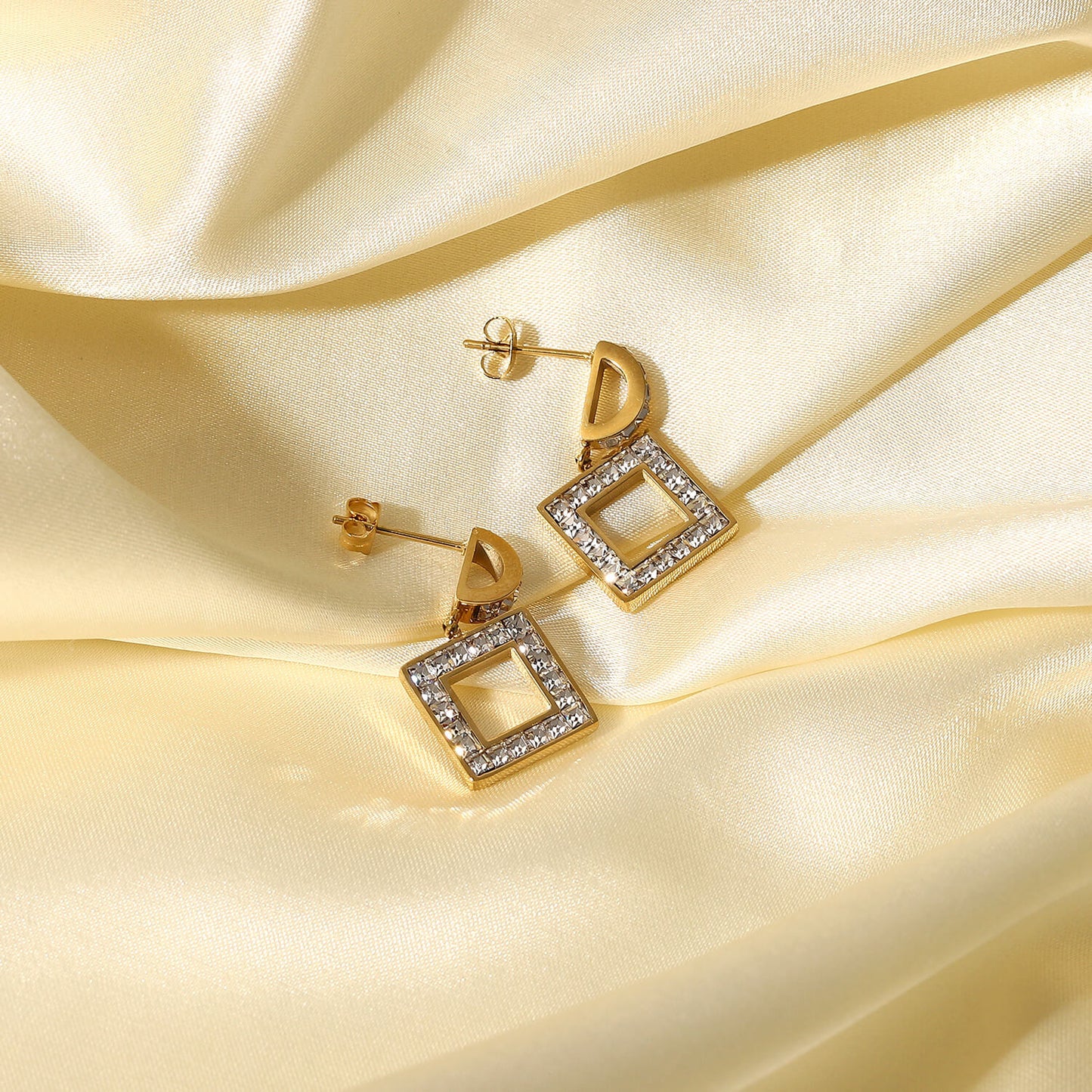 Squared Away Rhinestone Drop Earrings