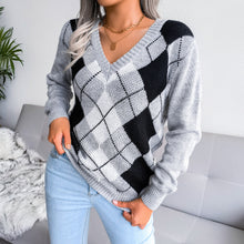 Load image into Gallery viewer, Argyle V-Neck Long Sleeve Sweater
