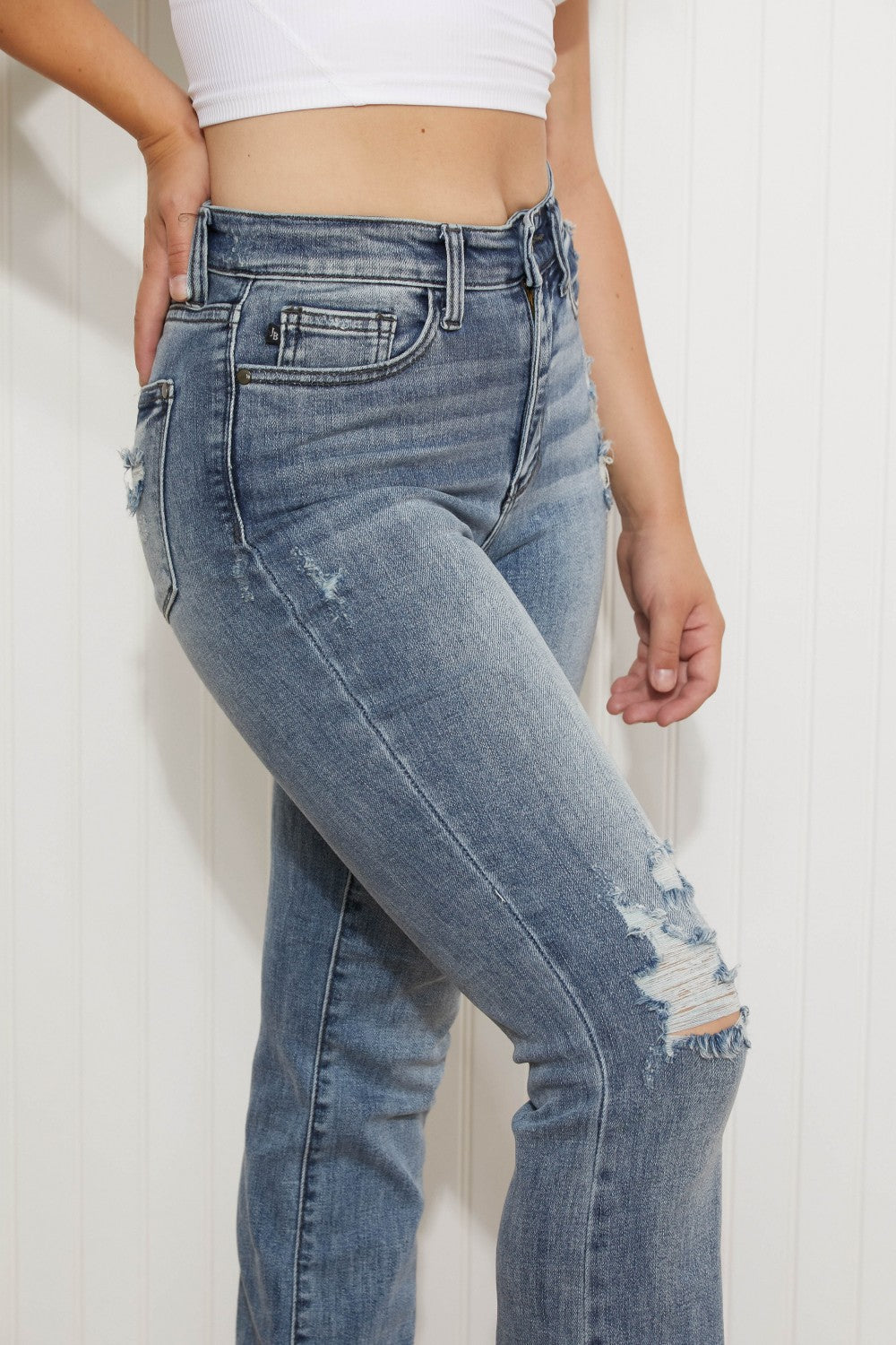 Judy Blue Emily Full Size High Waisted Destroyed Bootcut Jeans