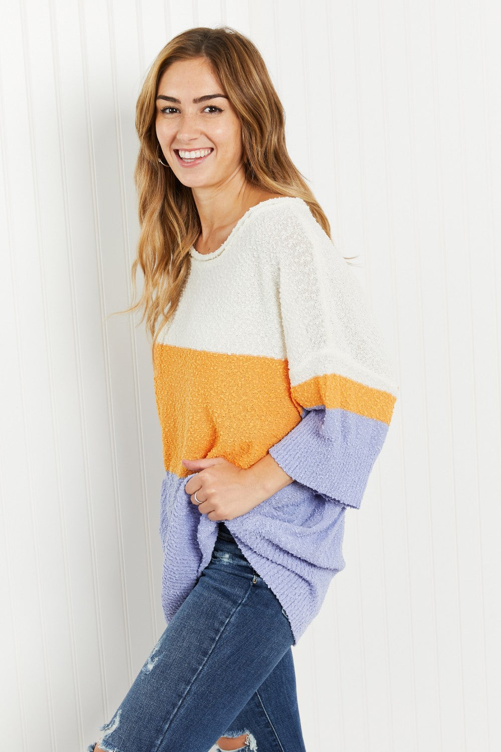 Davi & Dani Love It Full Size Color Block Sweater