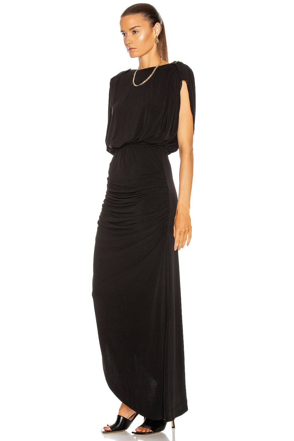 Cap-Sleeve V-Back Chain Detail Asymmetrical Dress