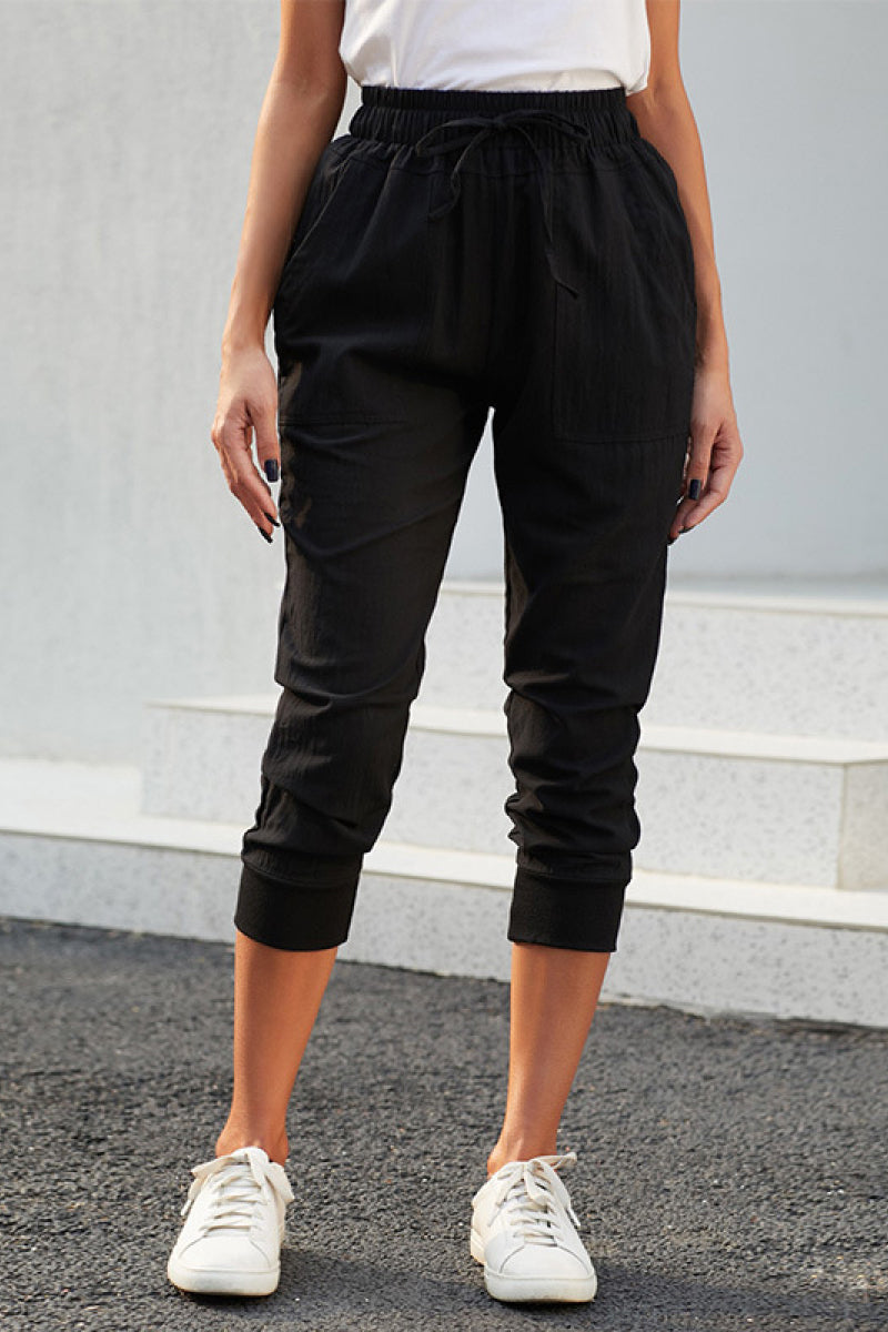 High Waist Drawstrings Cropped Pants