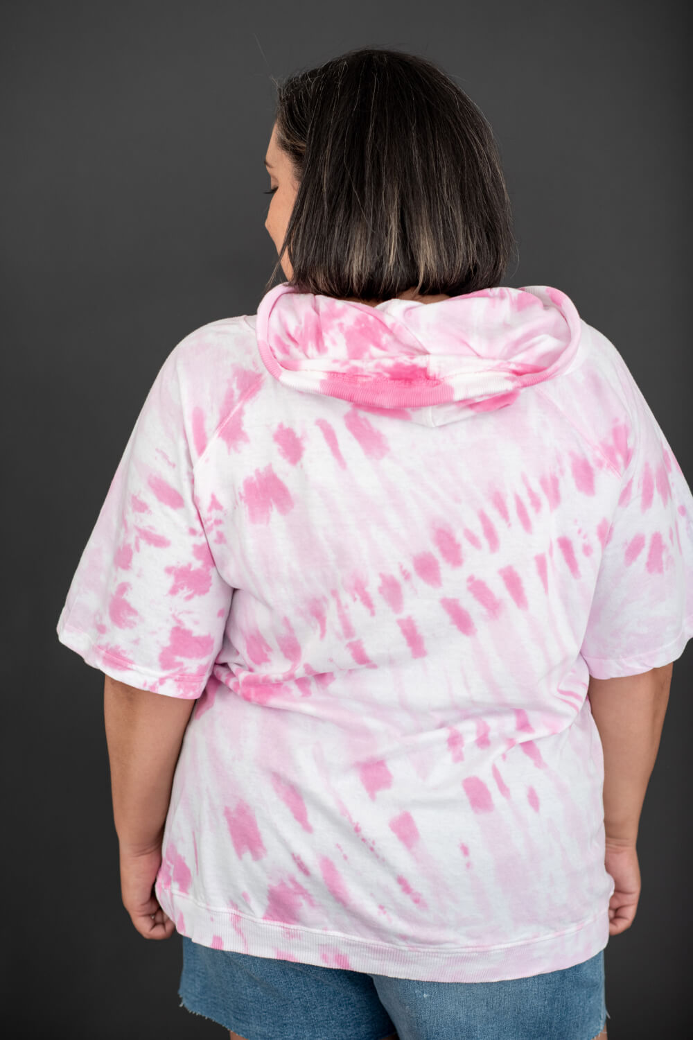 Sew In Love Watching Clouds Full Size Run Tie-Dye Short-Sleeved Hoodie in Neon Pink