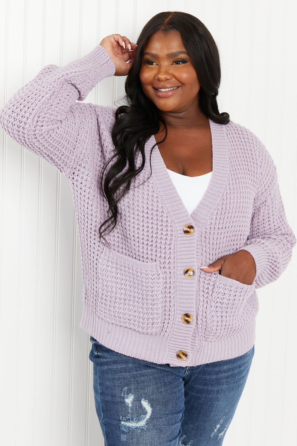 Zenana Full Size Waffle-Knit V-Neck Cardigan