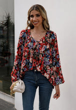 Load image into Gallery viewer, Floral Pleated Detail V-Neck Blouse
