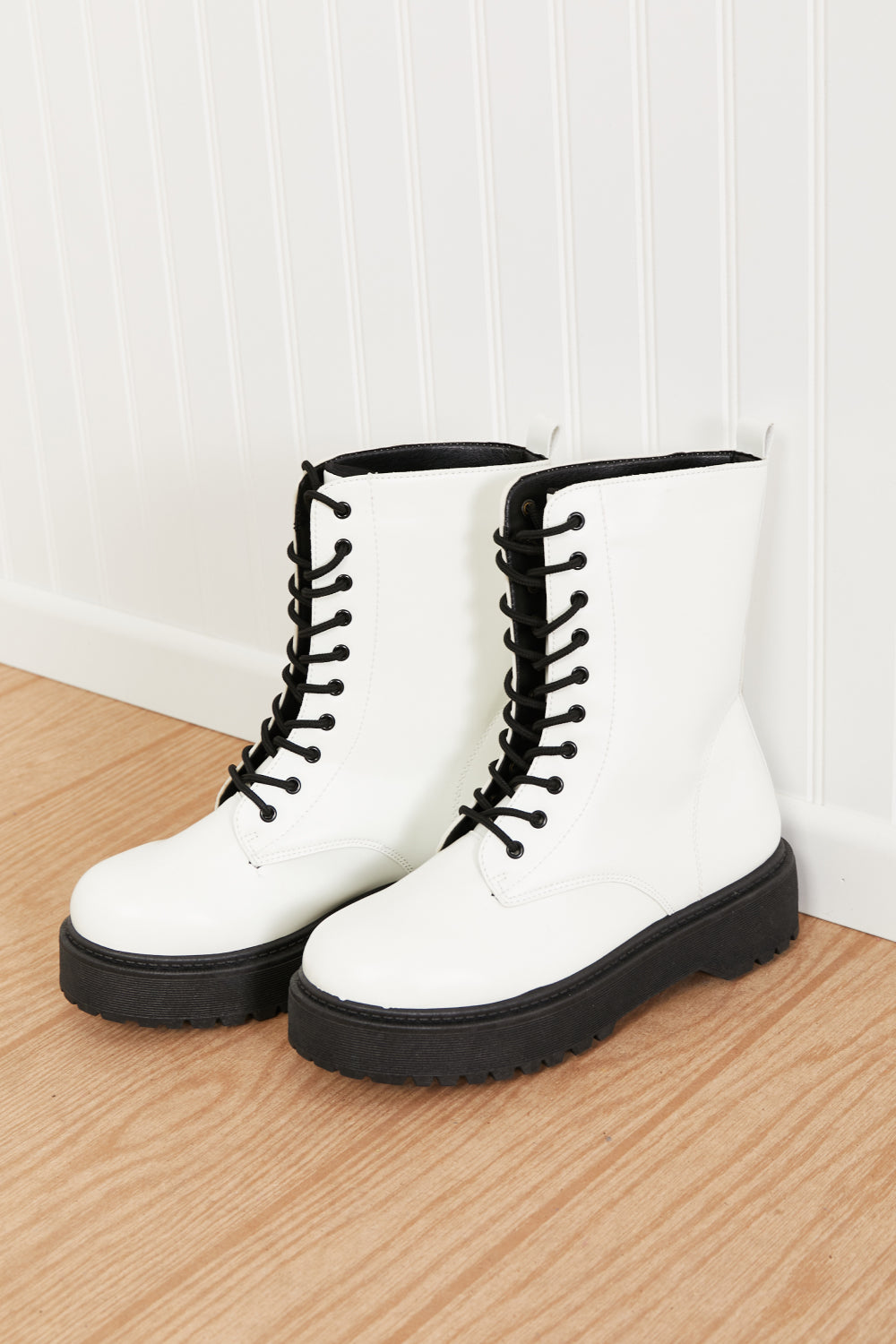 Weeboo Big Steps Platform Combat Boots in White