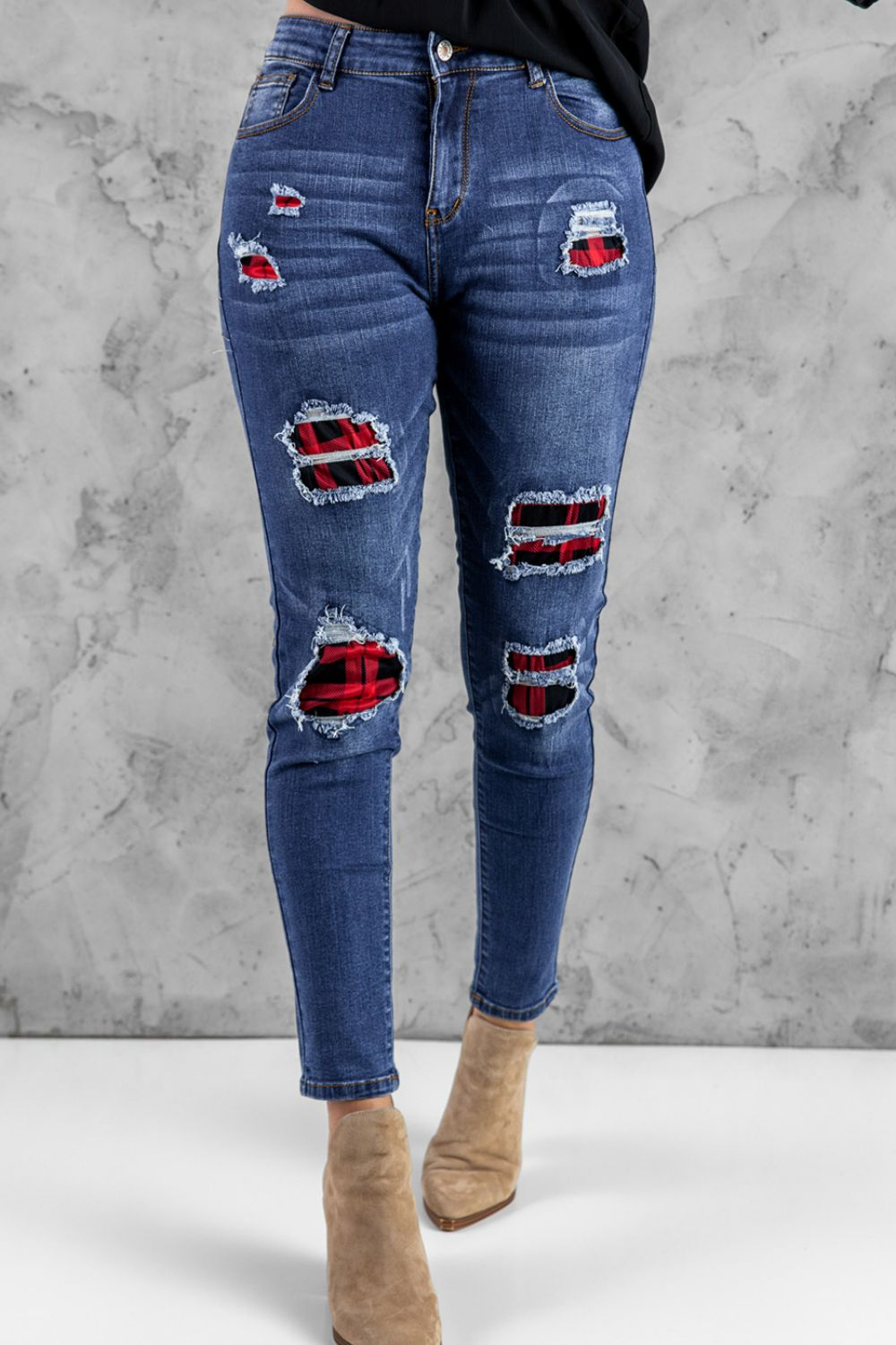 Patchwork Skinny Jeans with Pockets