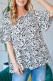 Animal Print Ruffled Front Keyhole Top