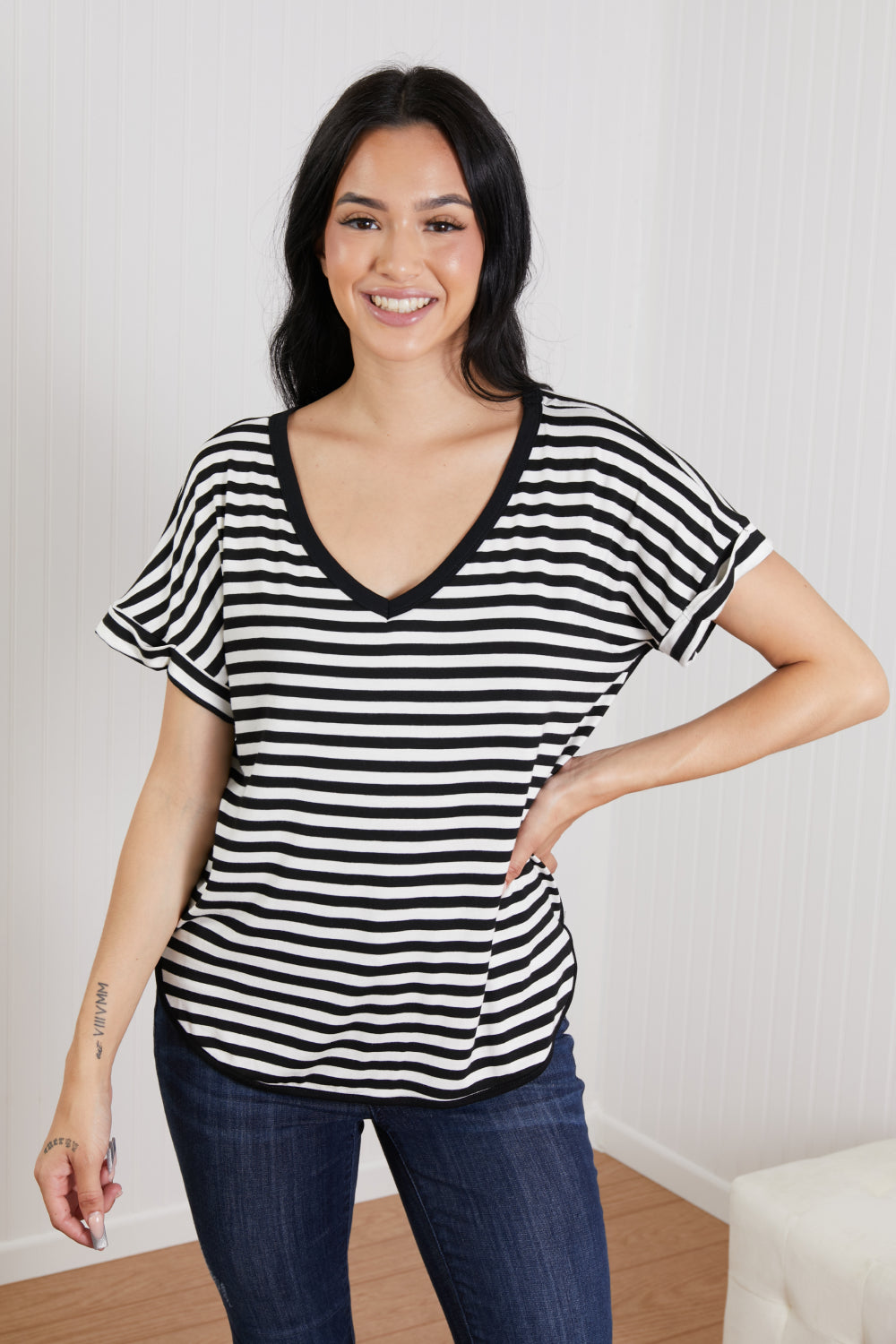 Sew In Love Everyday Essentials Full Size Striped V-Neck Tee