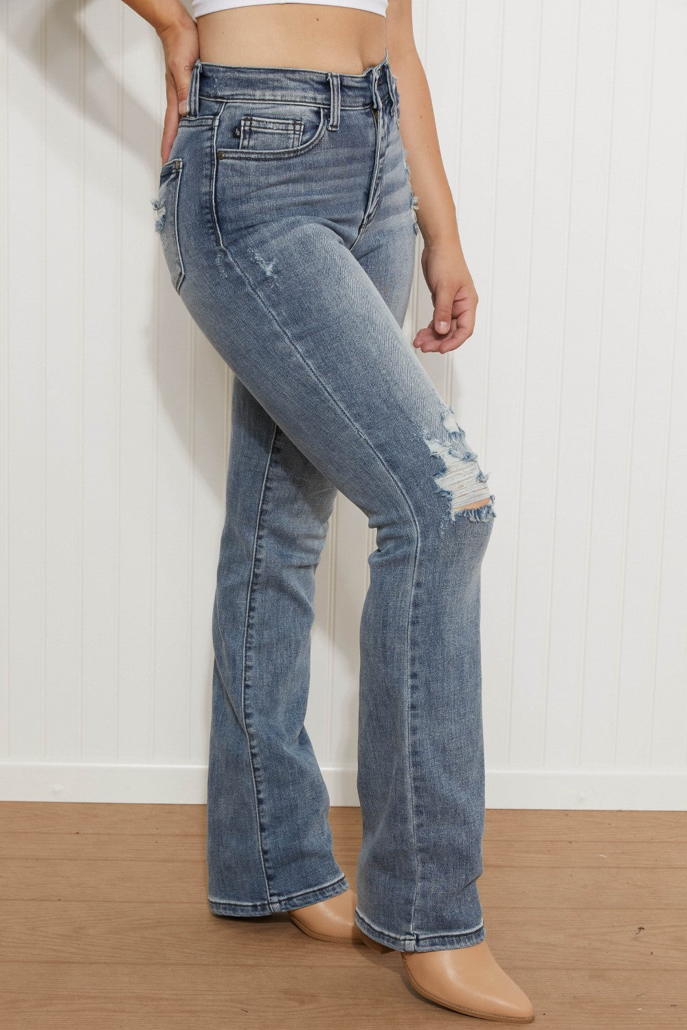 Judy Blue Emily Full Size High Waisted Destroyed Bootcut Jeans