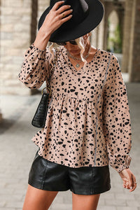 Leopard Print Balloon Sleeve Babydoll Blouse