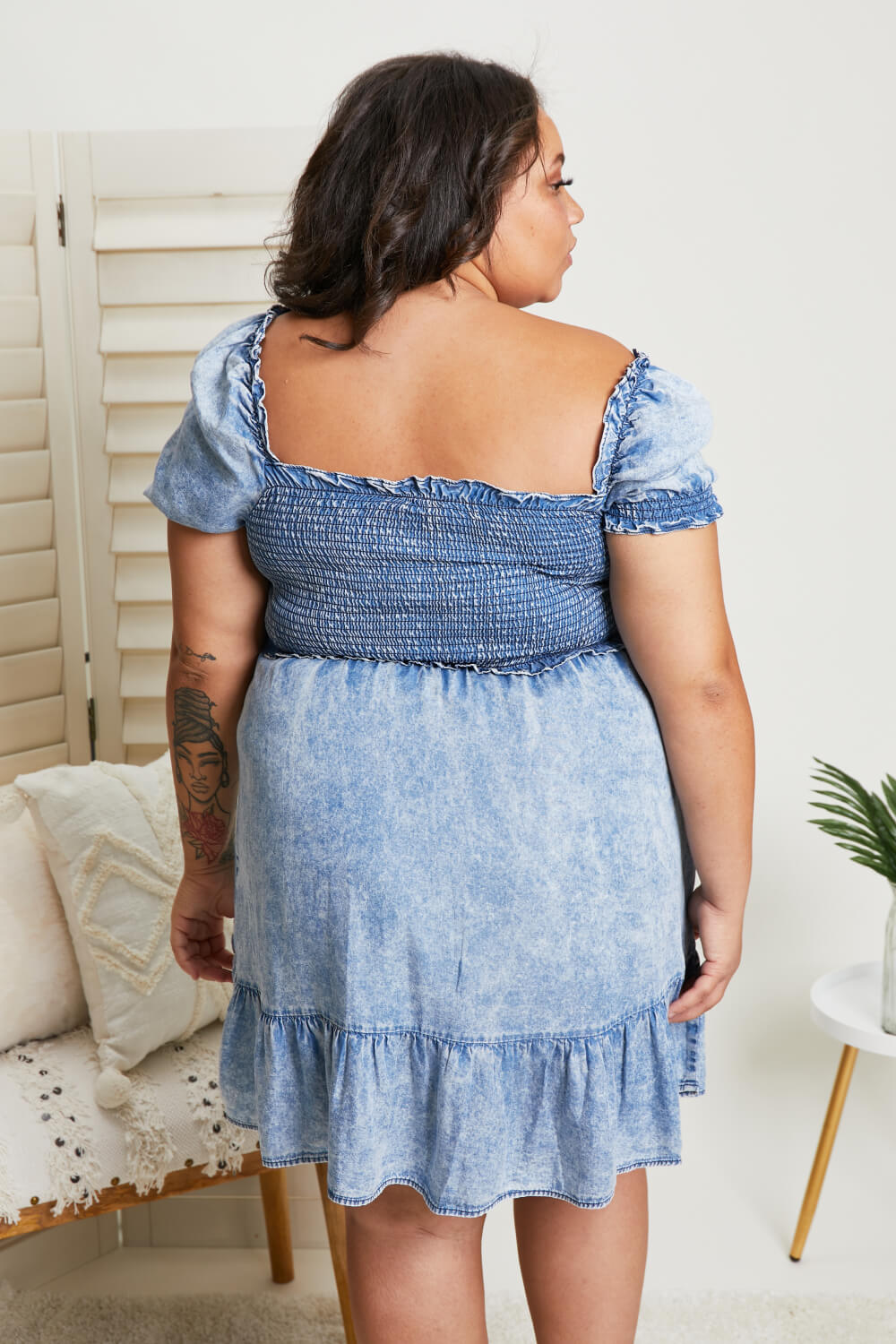 GeeGee Leading Lady Full Size Mineral Wash Chambray Dress