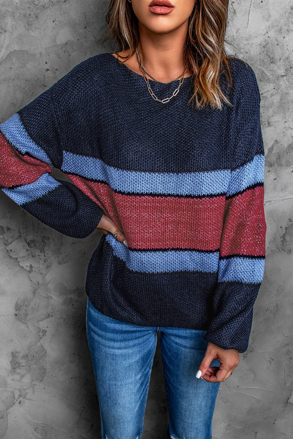 Color Block Boat Neck Sweater