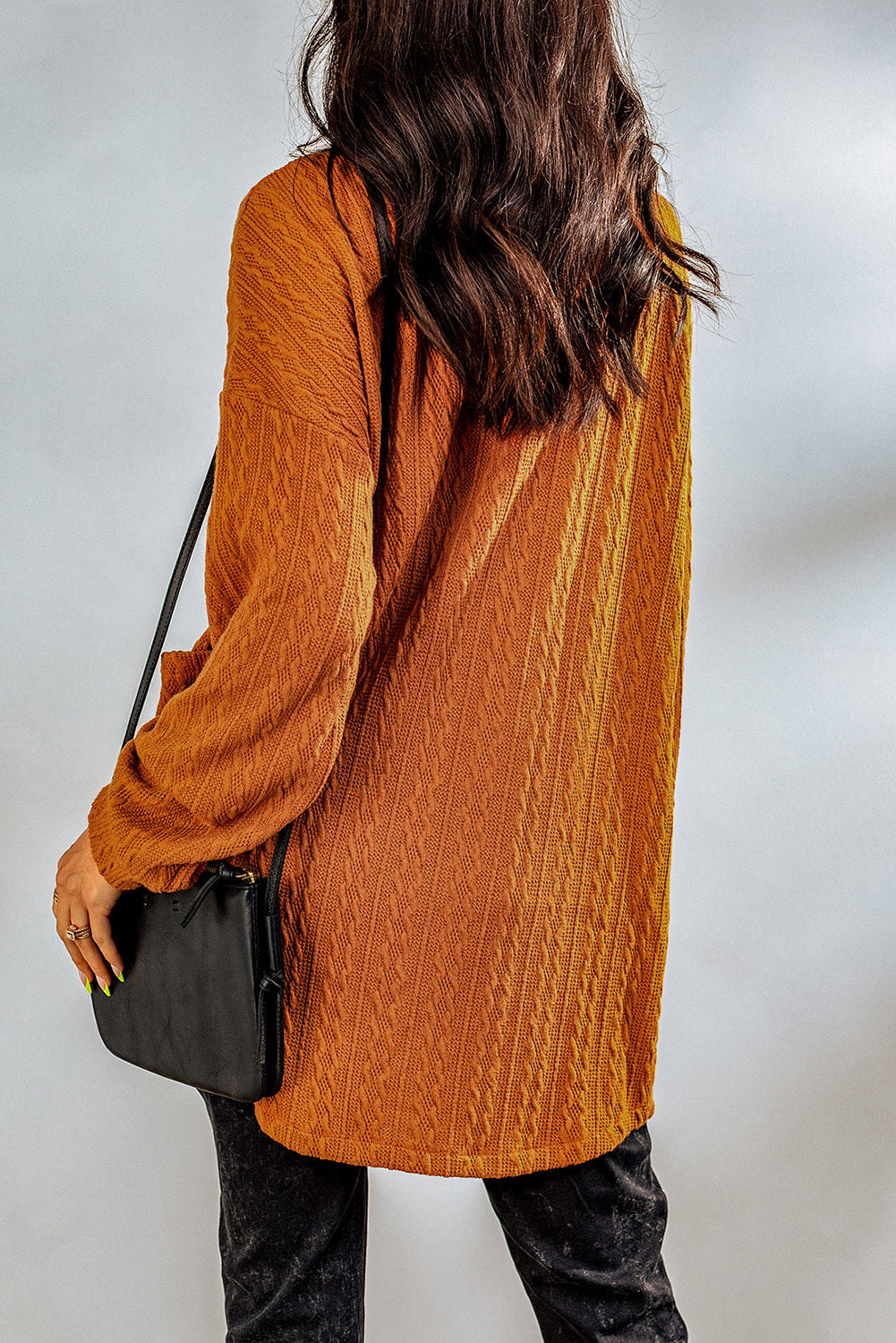 Cable-Knit Button Down Longline Cardigan