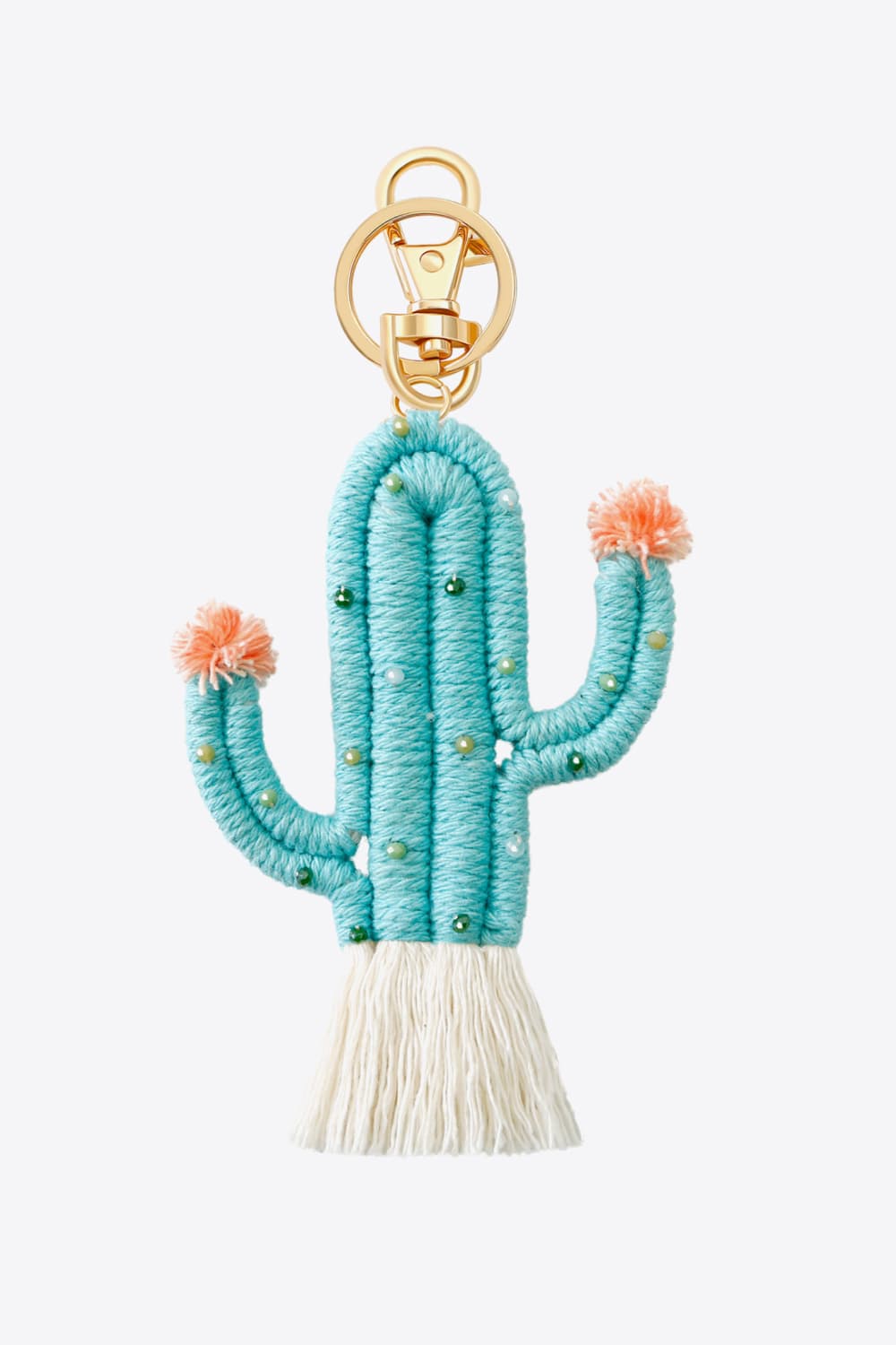 Bead Trim Cactus Keychain with Fringe