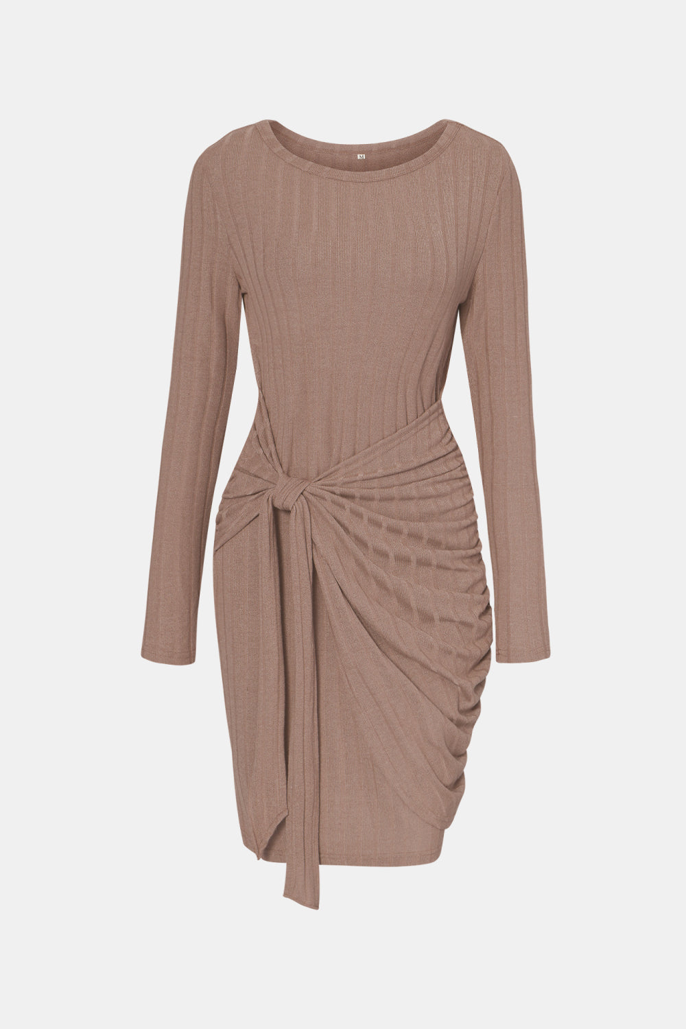 Tied Long Sleeve Ribbed Dress