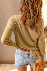 Half Button Waffle Knit Long Sleeve Top