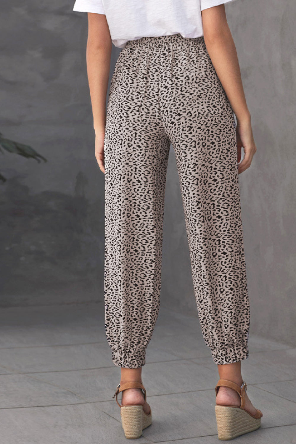 Leopard Tie Waist Drawstring Jogger Pants