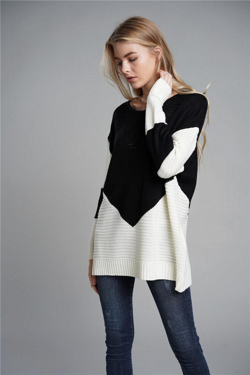 Two-Tone Chevron Pullover Sweater