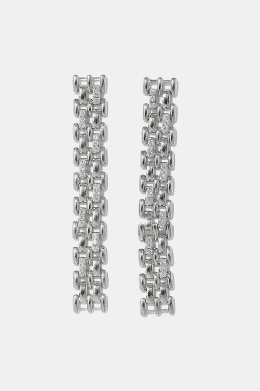 Decorative Rhinestone Chain Drop Earrings in Silver