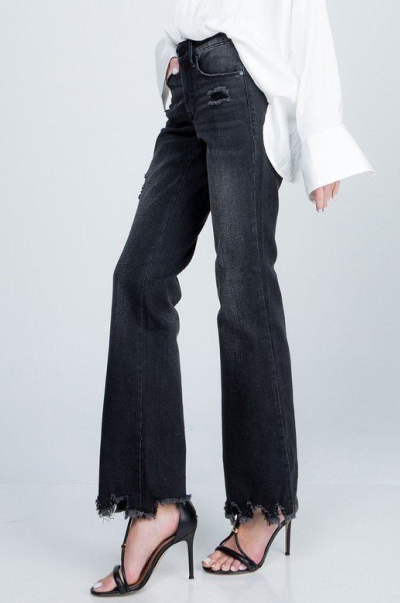 Asymmetrical Distressed Hem Bootcut Jeans