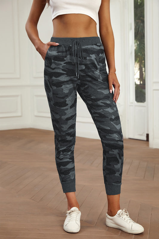 Camouflage Elastic Waistband Drawstring Joggers