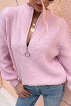 Load image into Gallery viewer, Quarter Zip Rib-Knit Sweater
