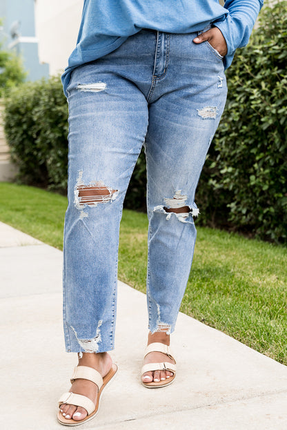 Plus Size Distressed Jeans with Pockets