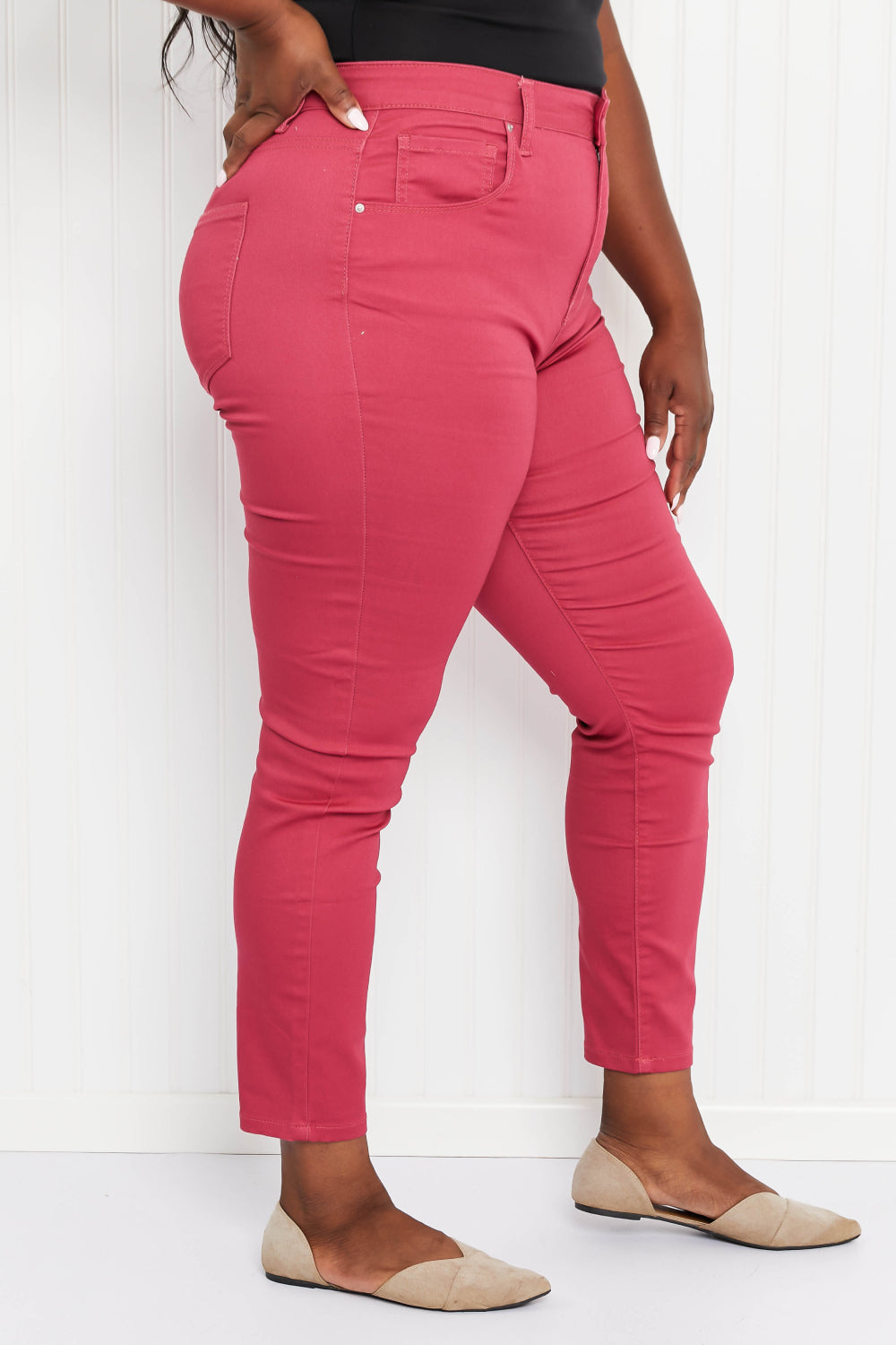 Zenana Walk the Line Full Size High Rise Skinny Jeans in Rose