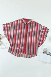 Multicolor Striped Short Sleeve Blouse