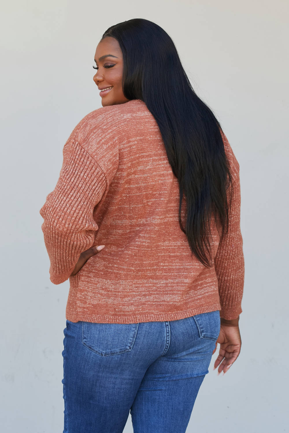 Sew In Love Full Size Mixed Knit Dropped Shoulder Sweater