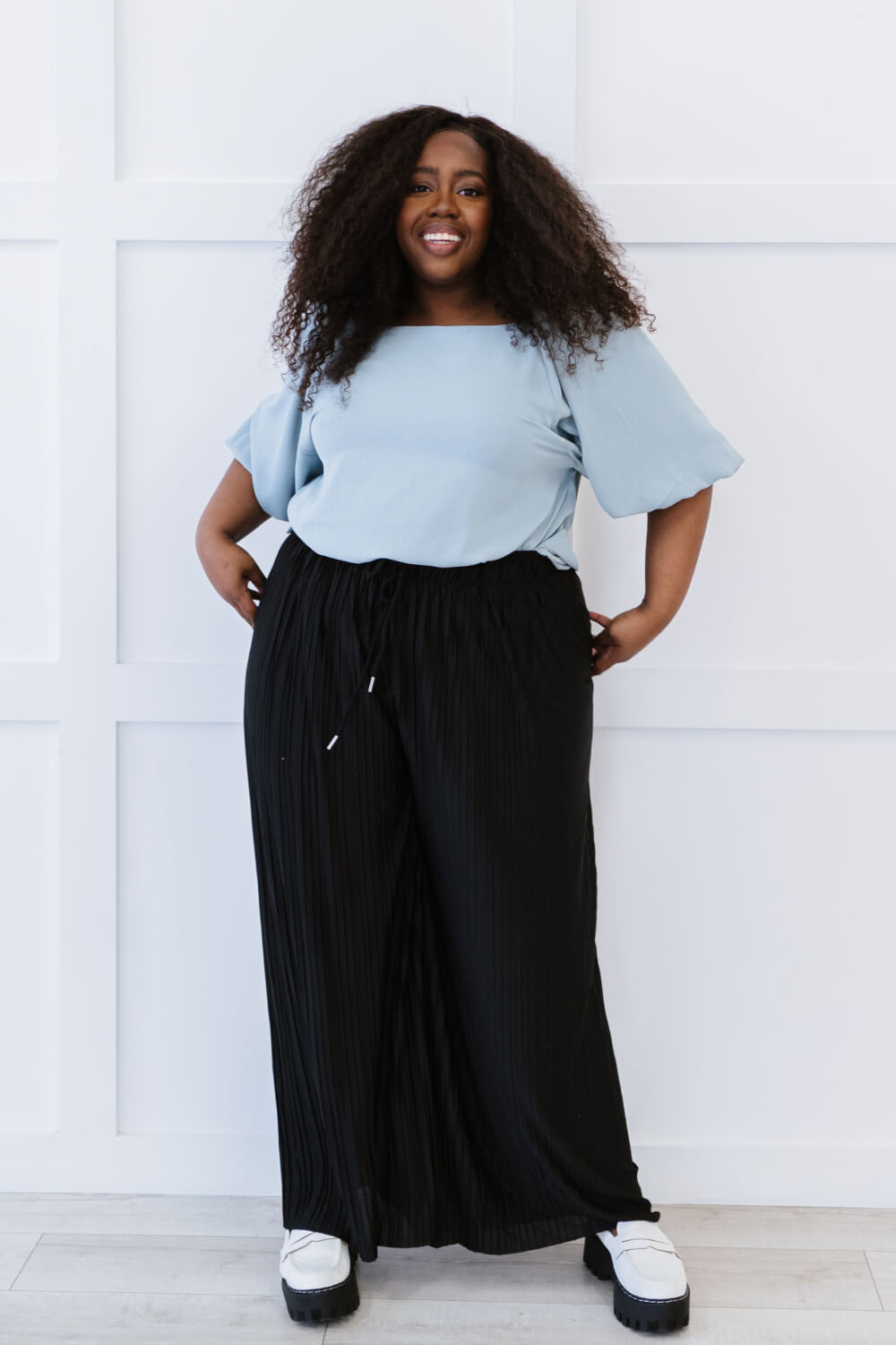 Zenana Pleats for Days Full Size Run Palazzo Pants