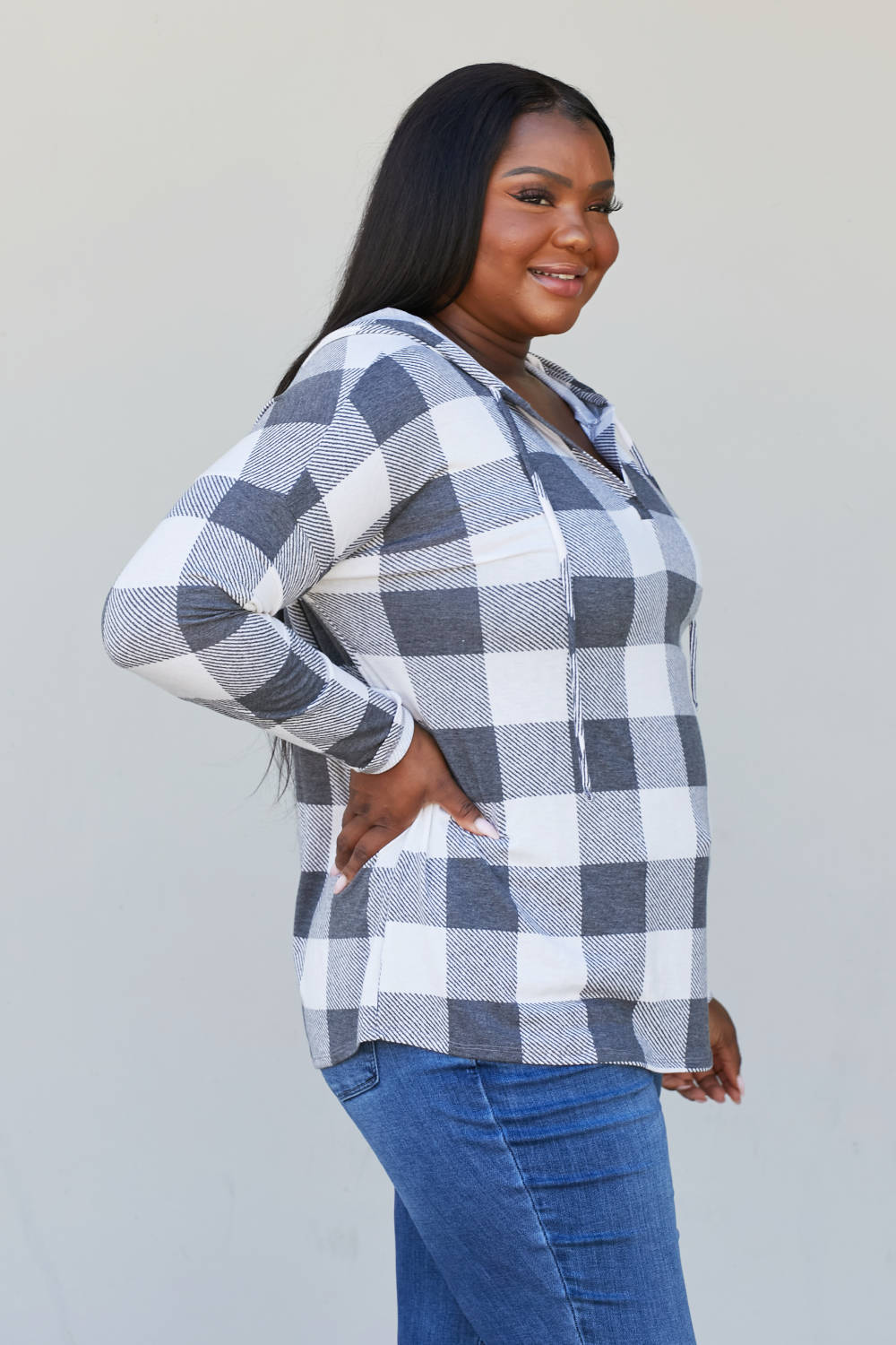 Sew In Love Full Size Plaid Drawstring Hoodie