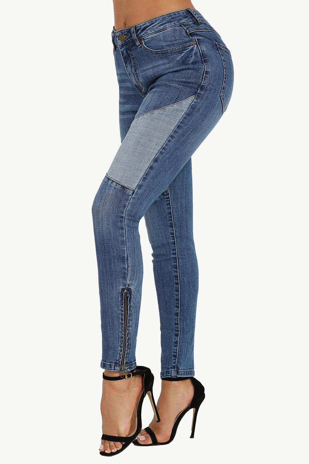 Two-Tone Zipper Ankle Jeans