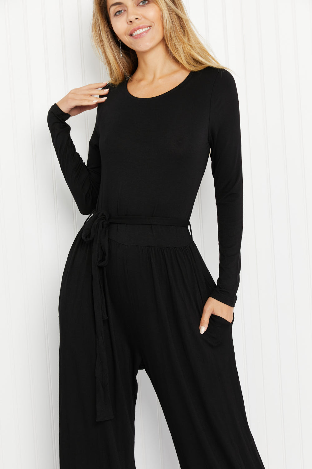 White Birch Lost in Your Eyes Full Size Wide-Leg Jumpsuit in Black