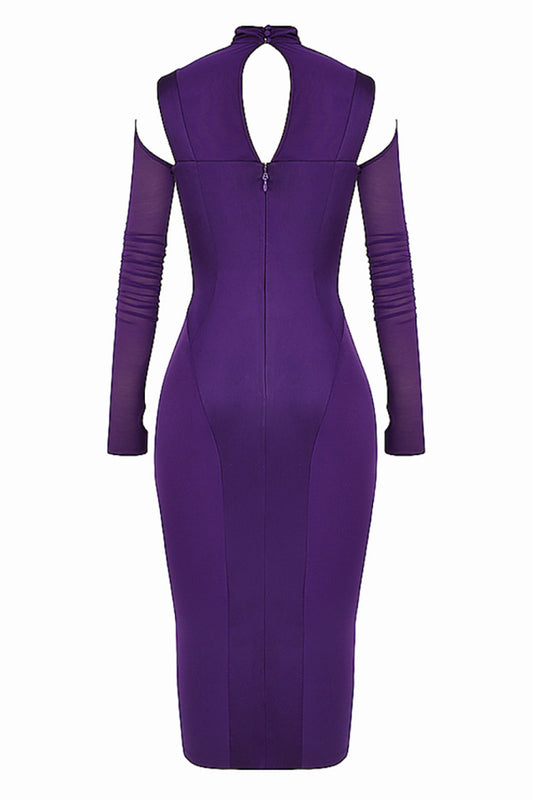 Keyhole Back Spliced Mesh Bodycon Dress