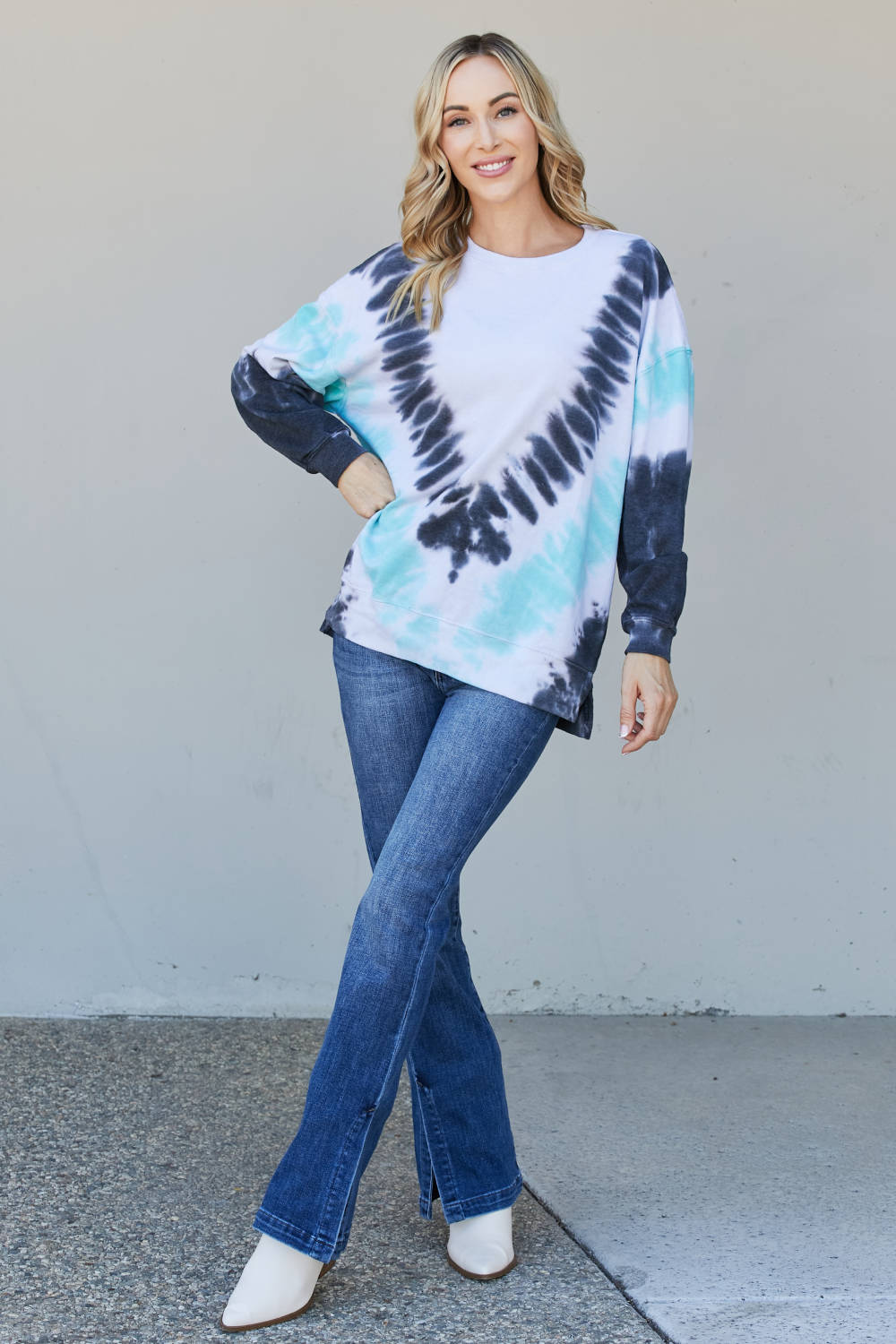 Sew In Love Full Size Tie-Dye Side Slit Sweatshirt