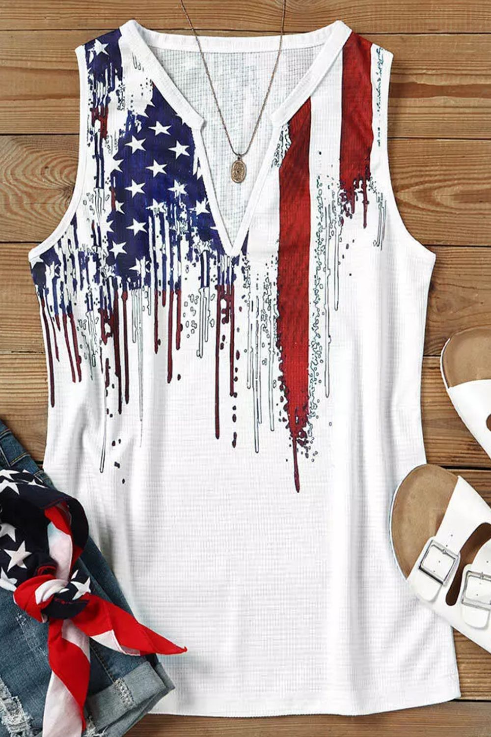 US Flag Notched Neck Tank