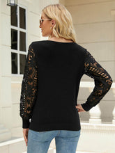 Load image into Gallery viewer, Lace Sleeve Ribbed Trim V-Neck Sweater
