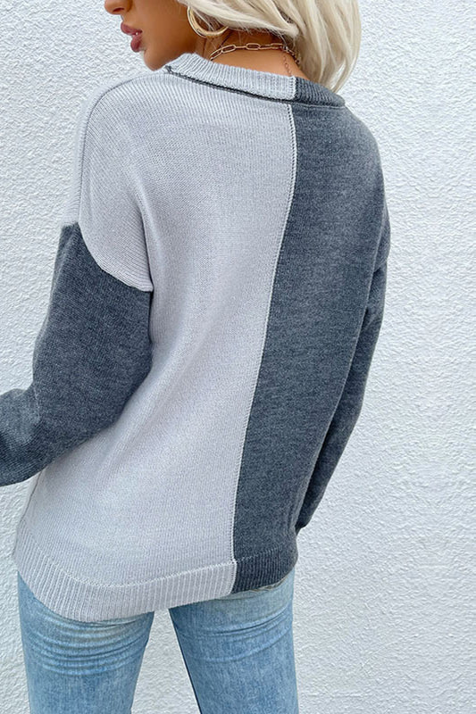 Color Block Spliced Long Sleeve Sweater