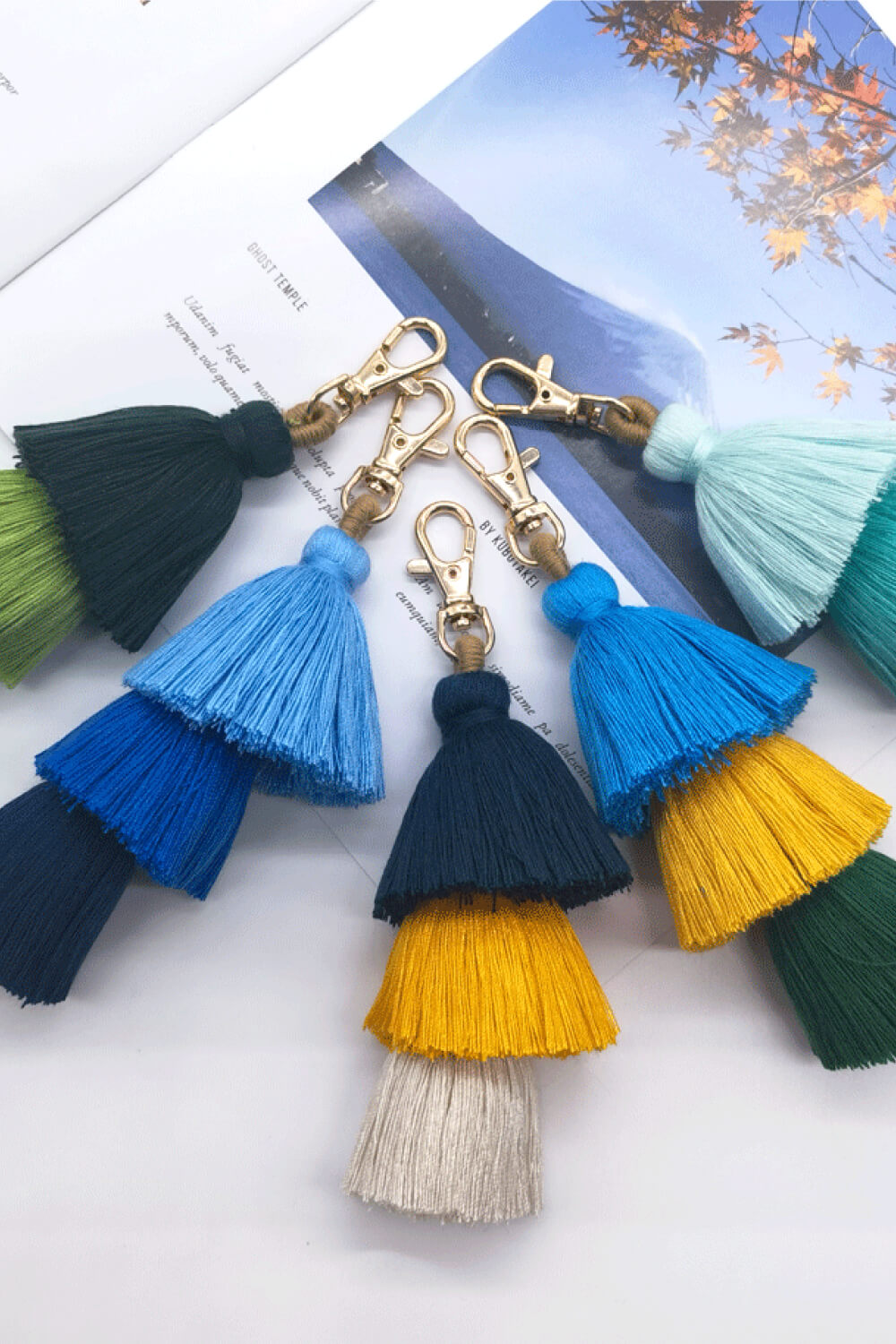 Assorted 4-Pack Multicolored Fringe Keychain