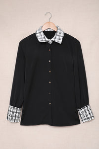 Plaid Trim Button Down Collared Shirt