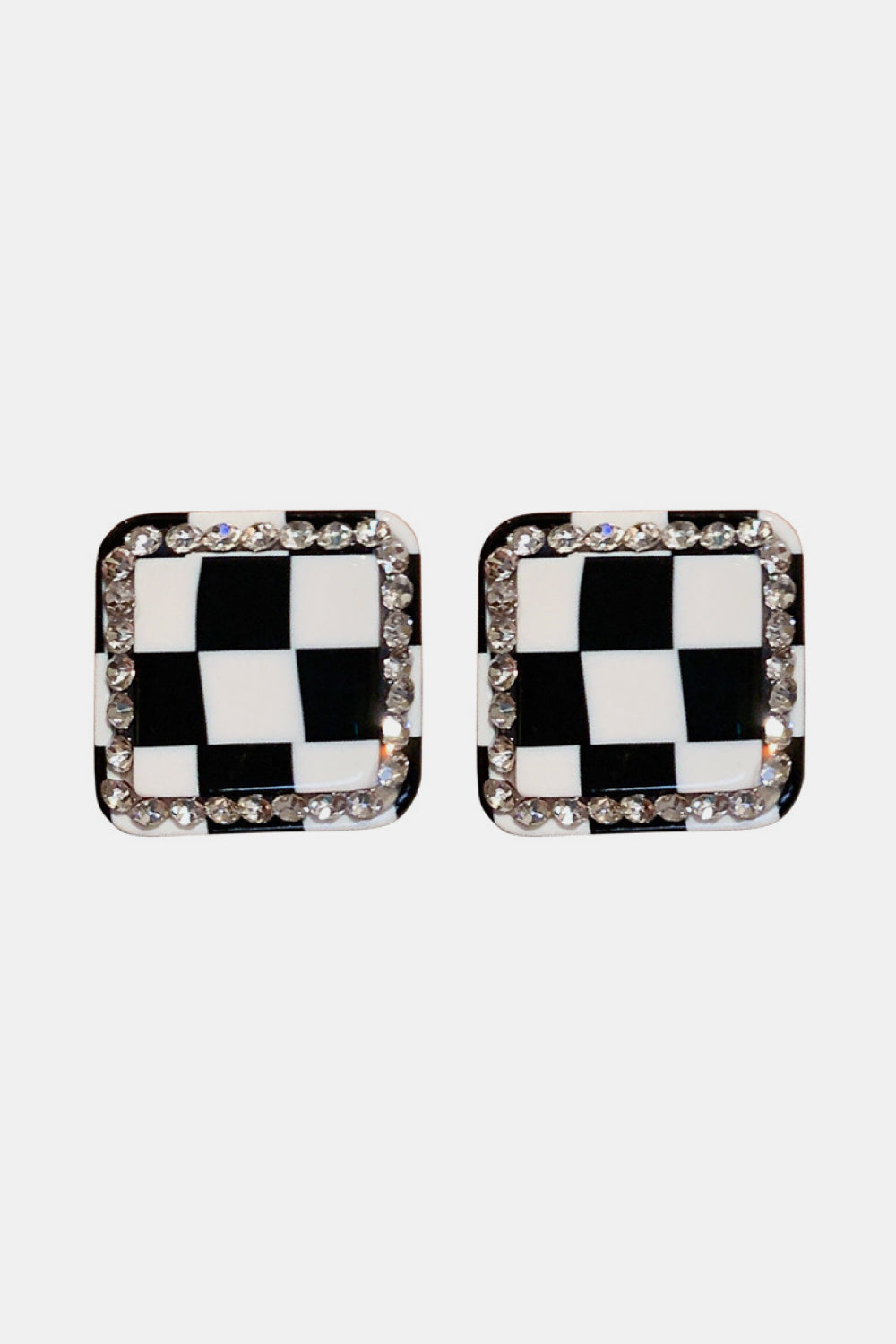 Rhinestone Checkered Stud Earrings