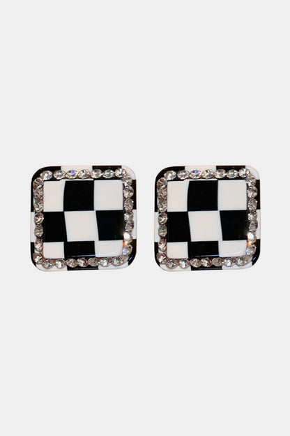 Rhinestone Checkered Stud Earrings