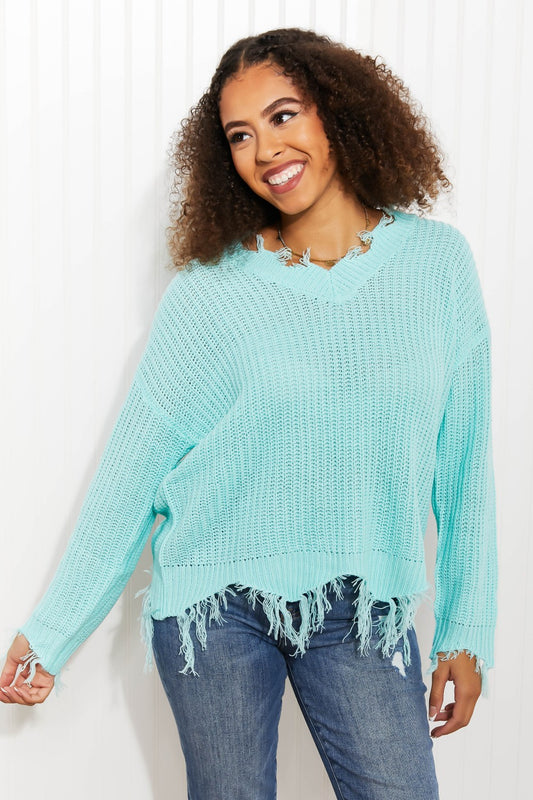 Sew In Love Uptown Girl Full Size Distressed Sweater