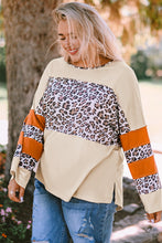 Load image into Gallery viewer, Plus Size Leopard Color Block Side Slit Top
