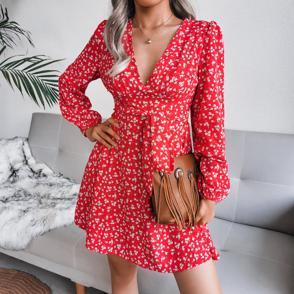 Ditsy Floral Tie Waist Mini Dress